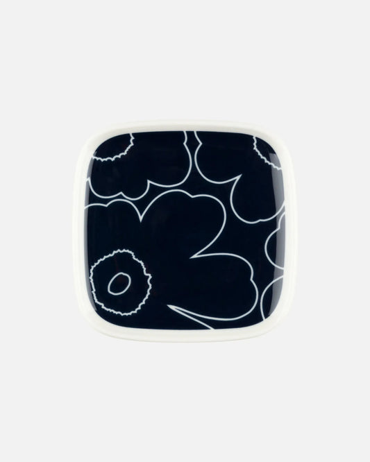 Oiva / Piirto Unikko Square Plate (Dark Blue, White)