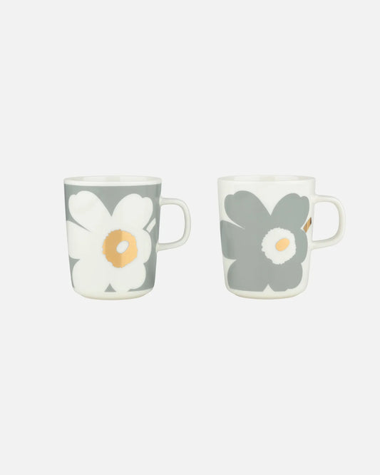 Unikko Anniversary Mug 250ml Set of 2 (White, Light Grey, Gold)