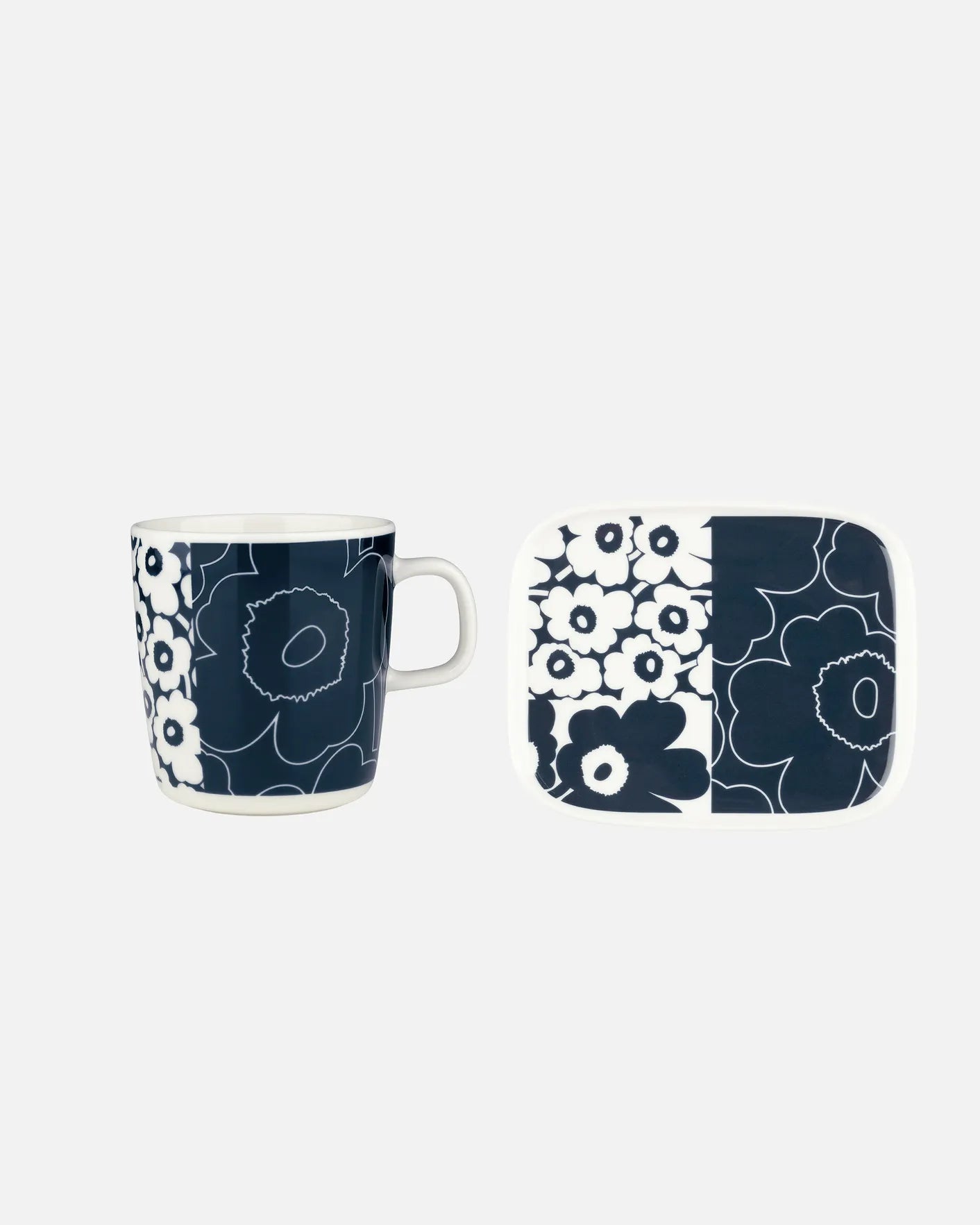 Oiva Unikko Kollaasi Mug & Plate Set (White, Dark Blue)