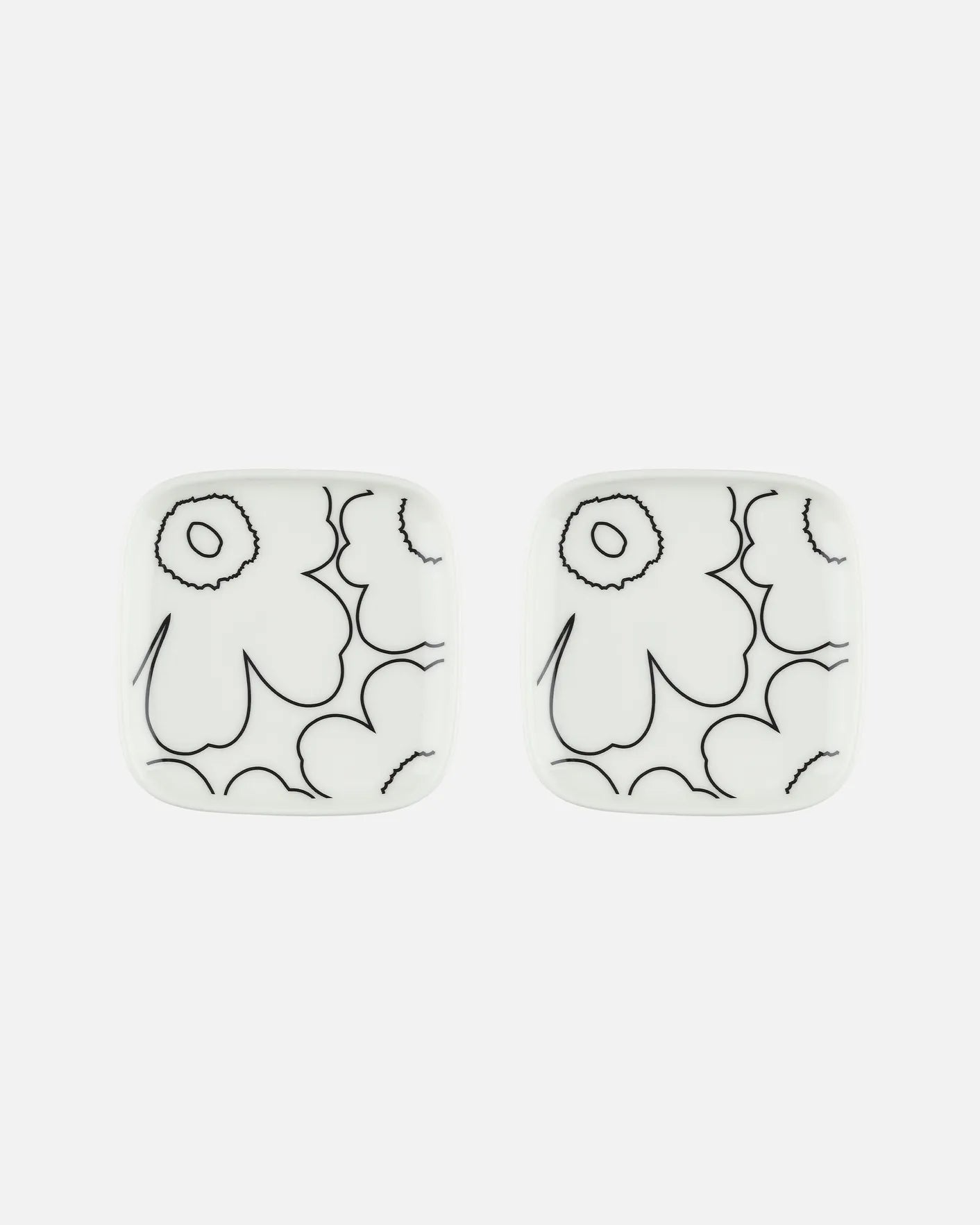 Oiva / Piirto Unikko Square Plate Set of 2 (White, Black)