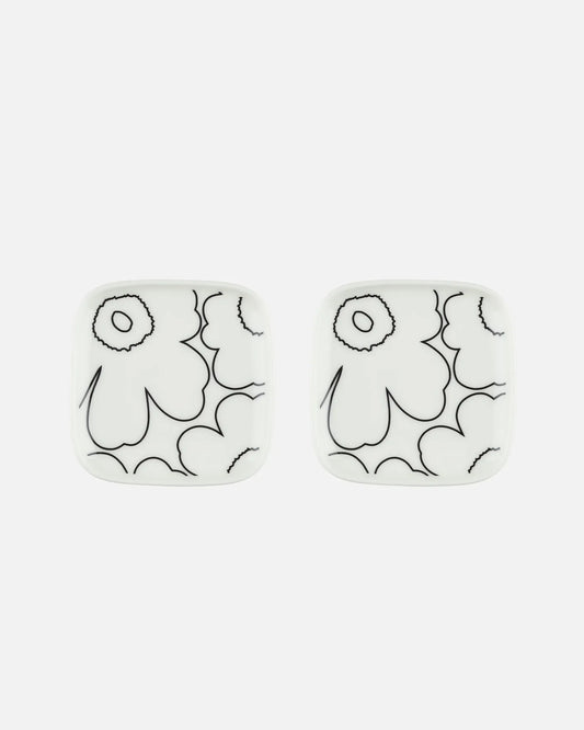 Oiva / Piirto Unikko Square Plate Set of 2 (White, Black)
