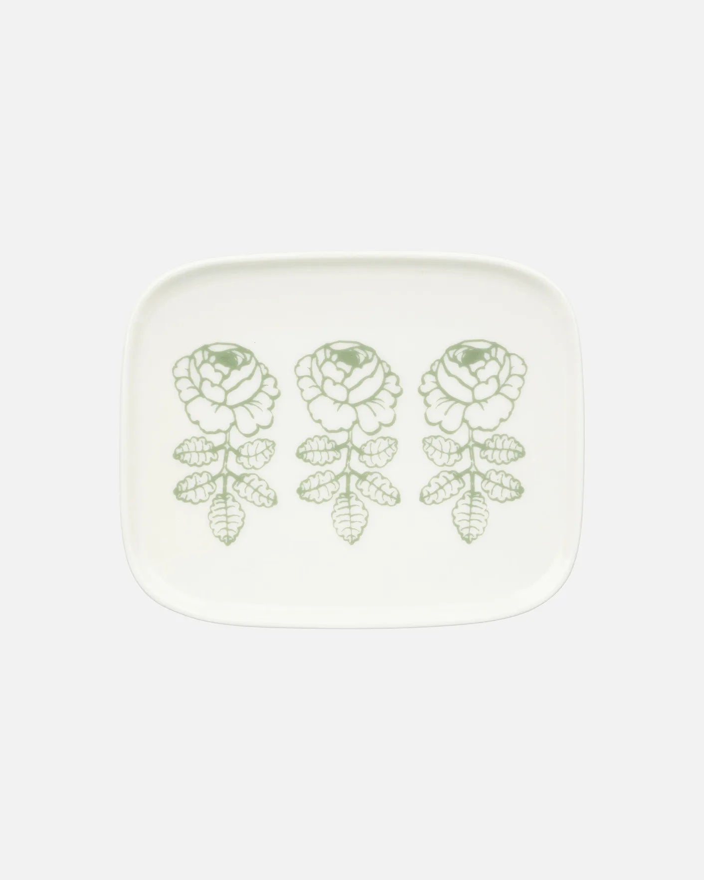 Marimekko Oiva / Vihkiruusu Rectangular Plate 12x15cm in White, Sage