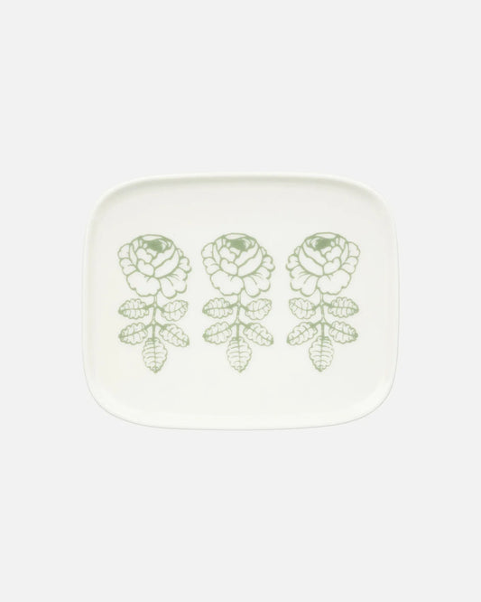 Marimekko Oiva / Vihkiruusu Rectangular Plate 12x15cm in White, Sage