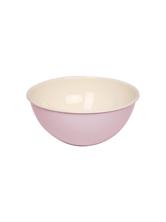 Riess Pink enamel serving bowl, handmade Austrian enamelware for induction and gas stoves.
