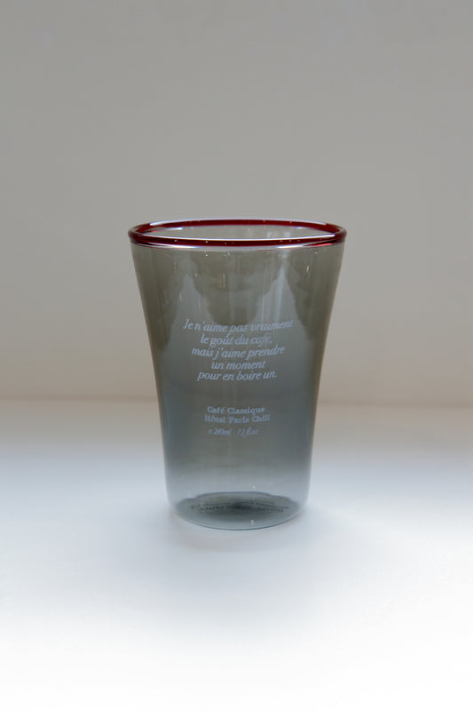 HÔTEL827 Sun Kissed Smokey Grey mouth-blown borosilicate glass cup with French typography
