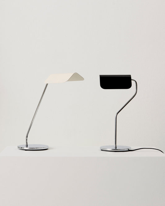 Hay Apex Desk Lamp oyster white with Apex table lamp iron black.