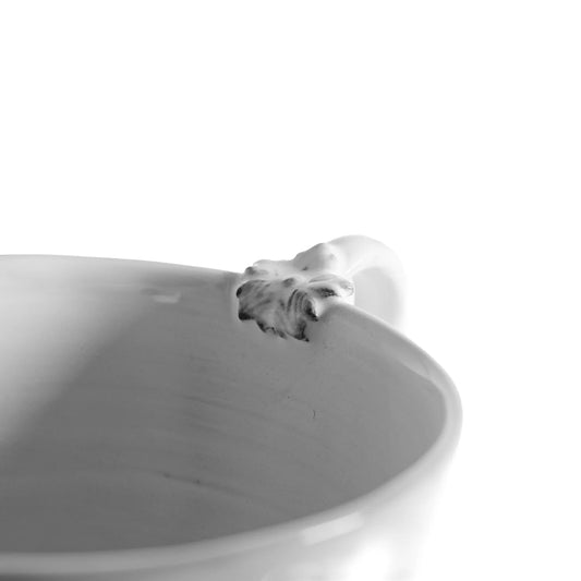 A close up of the handle details of Carron Paris Flower Mug with Handle.