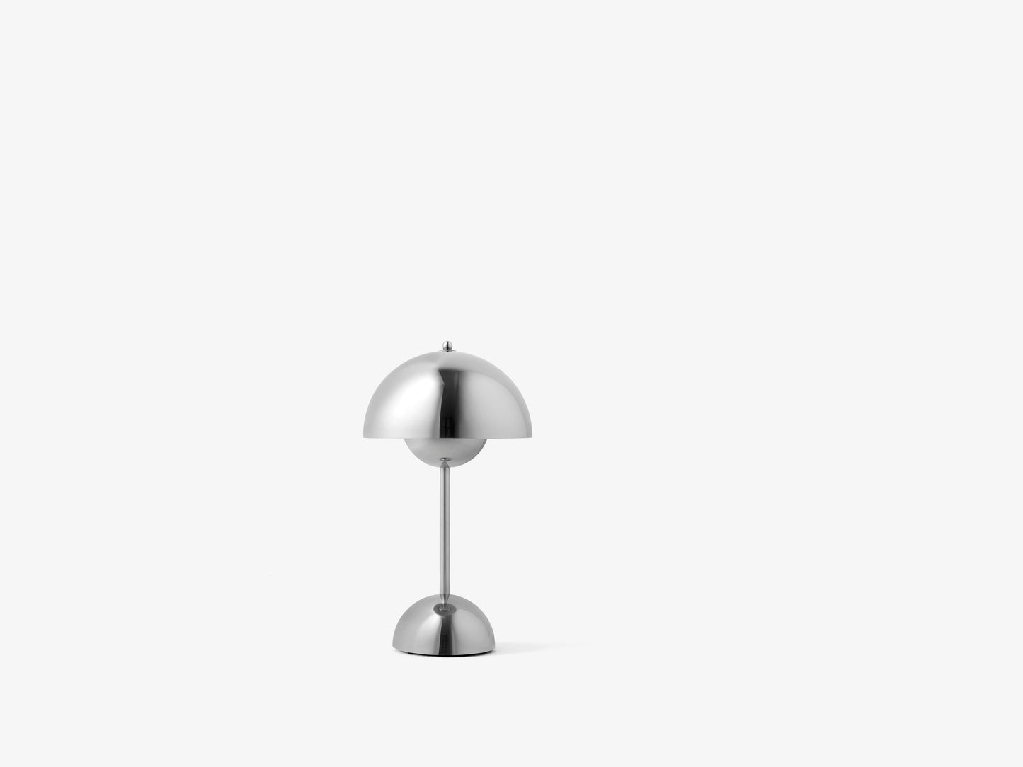 a pack shot of Verner Panton Flowerpot VP9 portable table lamp in Chrome Plated.