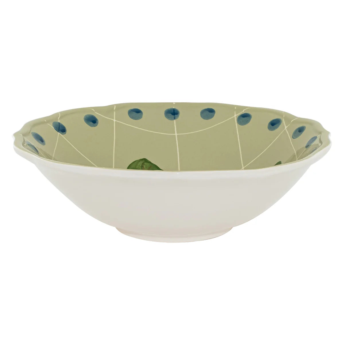 Green Salad Bowl with Polka Dot Border 27cm