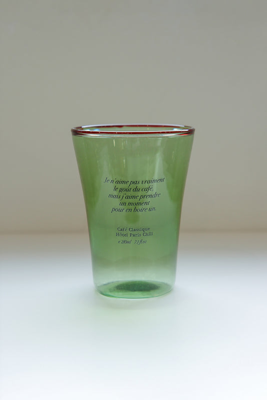 HÔTEL827 Sun Kissed Olive mouth-blown borosilicate glass cup with French typography