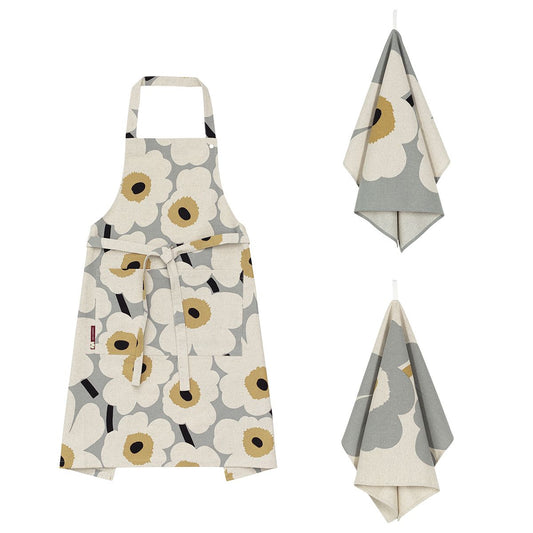 Anniversary Apron and Tea Towel Set (Grey, Linen, Straw, Dark Blue)