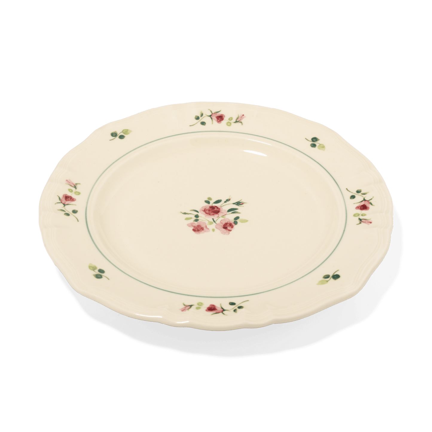 A pack shot of Studio M' Rosier Plate 24cm in a warm, subtle beige glaze, from a side angle.