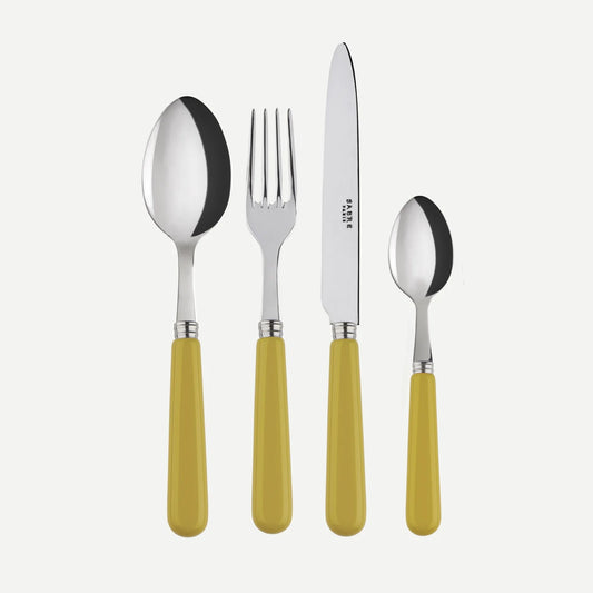 Sabre Paris Pop cutlery set in maize corn yellow acrylic handles with shiny polish