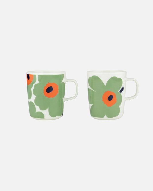 Oiva / Unikko Mug Set of 2 (White, Sage, Orange, Dark Blue)