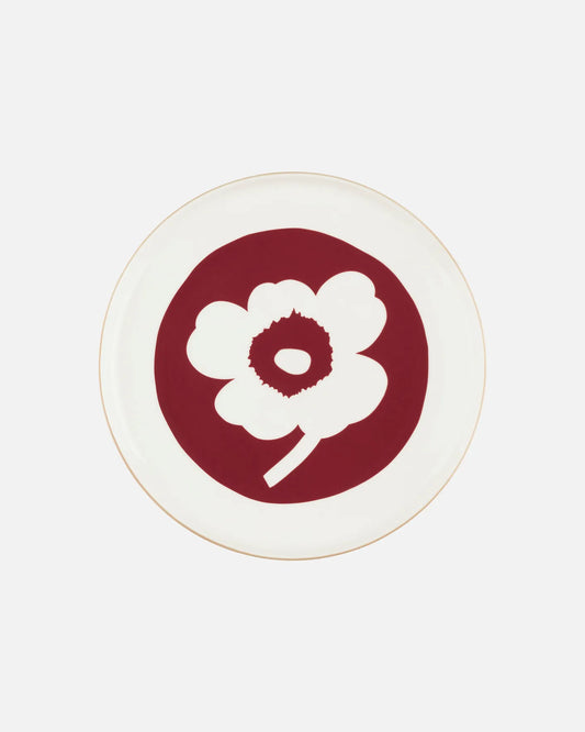 Oiva / Unikko Plate 25cm (White, Dark Cherry, Brown)