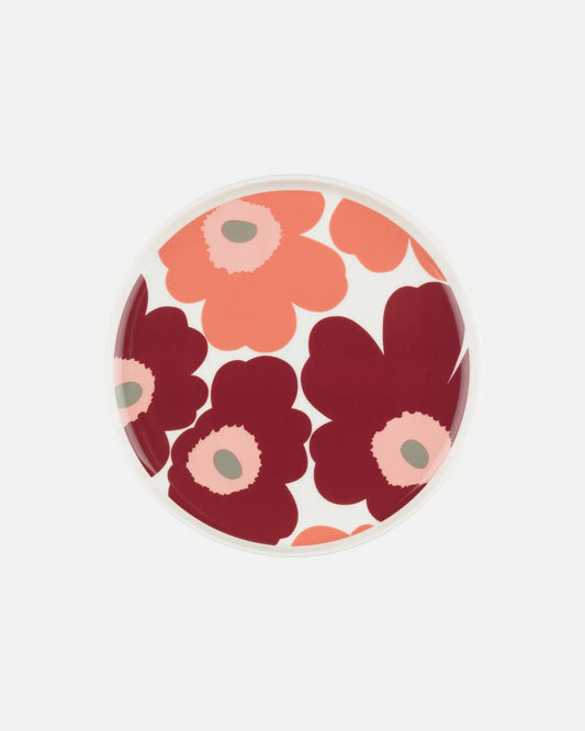 Oiva / Unikko Plate 20cm (White, Dark Cherry, Salmon Red)