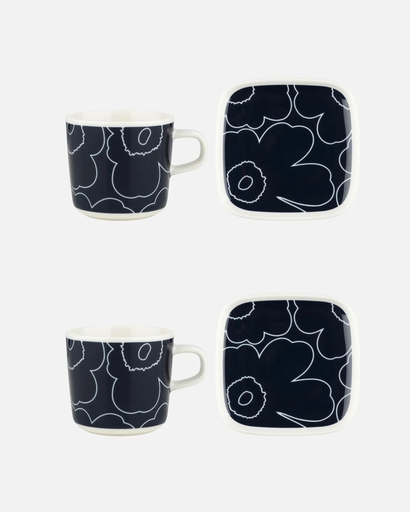 Piirto Unikko Coffee Cup & Plate Set (White, Dark Blue)