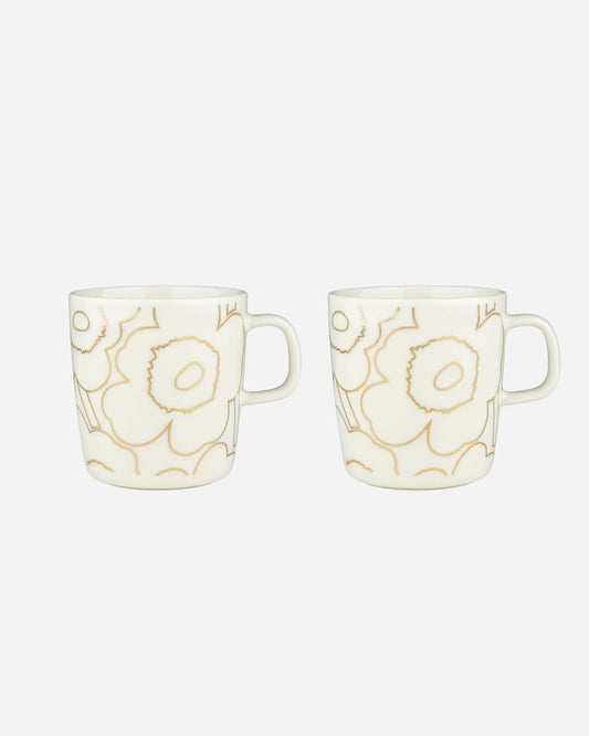 Oiva / Piirto Unikko Mug 400ml Set of 2 (White, Gold)