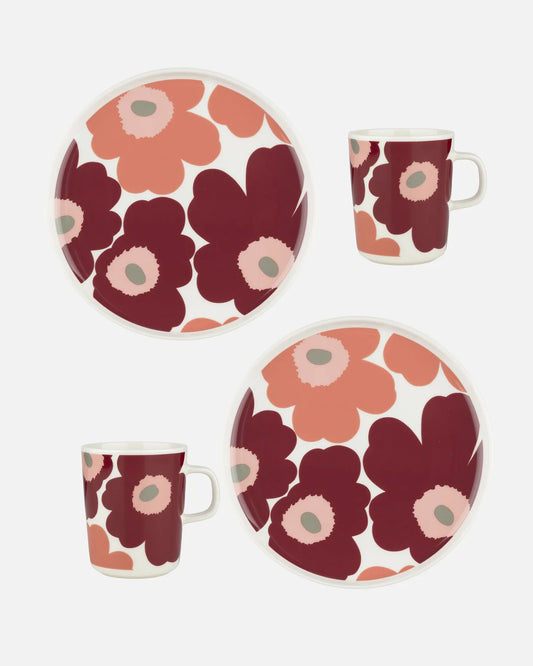 Oiva / Unikko Breakfast Set (White, Dark Cherry, Salmon Red)