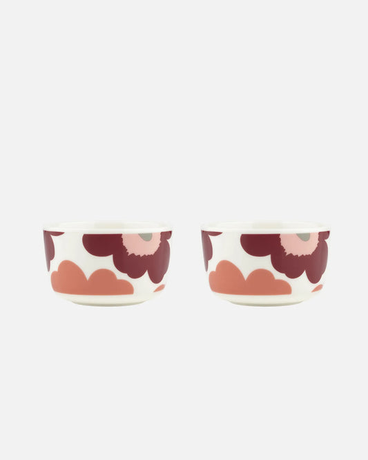 Oiva / Unikko Bowl 250ml Set of 2 (White, Dark Cherry, Salmon Red)