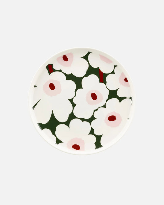 Unikko Plate 25cm (White, Dark Green, Light Pink)