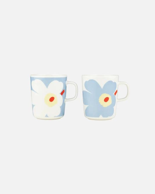 Marimekko Oiva / Juhla Unikko Mug 250ml Set of 2 (White, Light Blue, Sand, Orange)