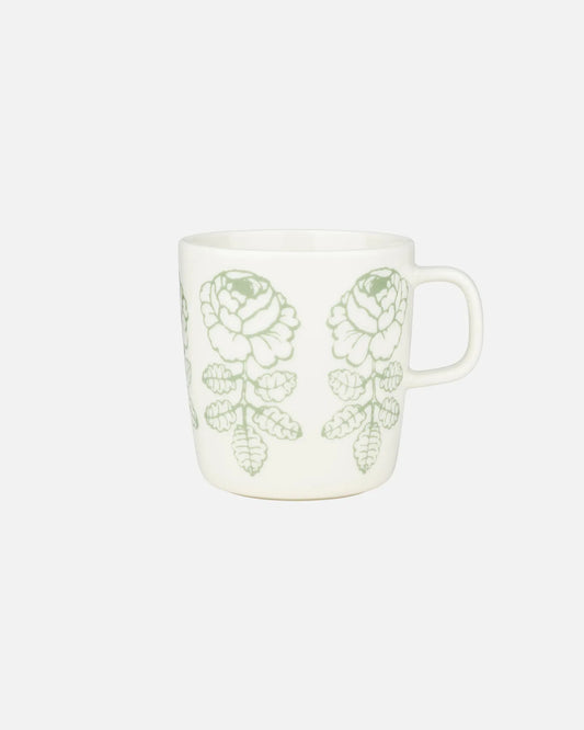Marimekko Oiva / Vihkiruusu Mug 400ml in White, Sage