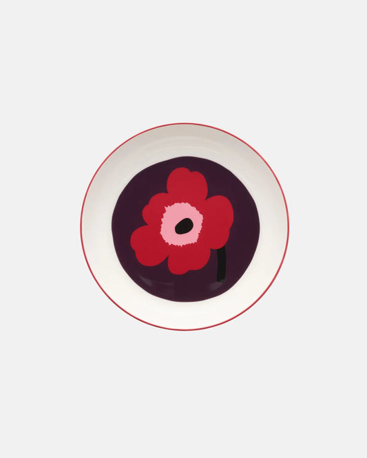 Marimekko Oiva / Unikko Deep Plate 20.5cm in White, Plum, Cranberry, Pink.