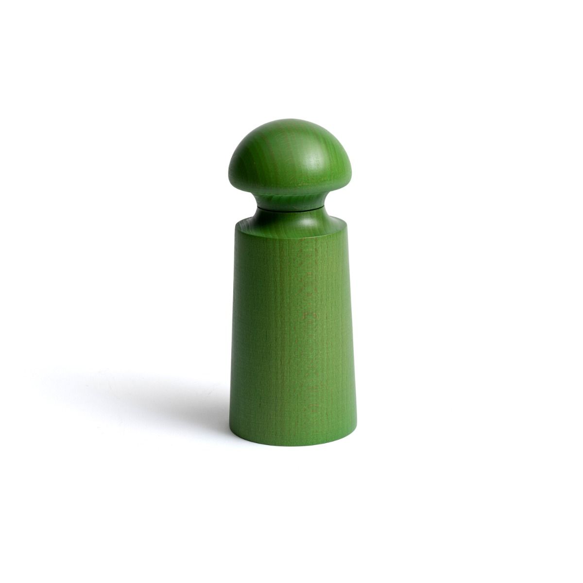 David Mellor small green lacquered beechwood salt and pepper mill on white background