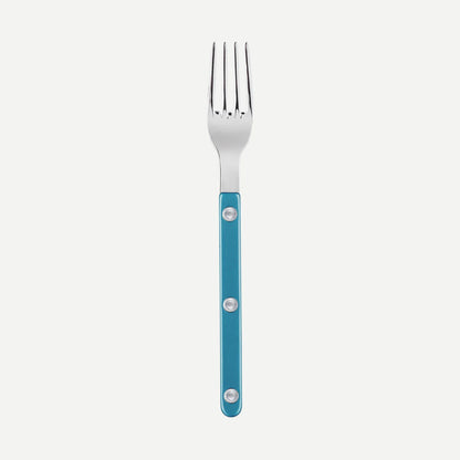 Sabre Paris Bistrot Pearly Cake Fork in Turquoise with shiny finish, French made flatware.