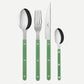 Sabre Paris Bistrot Pearly 4 piece cutlery set in Garden Green with shiny finish, French made flatware.
