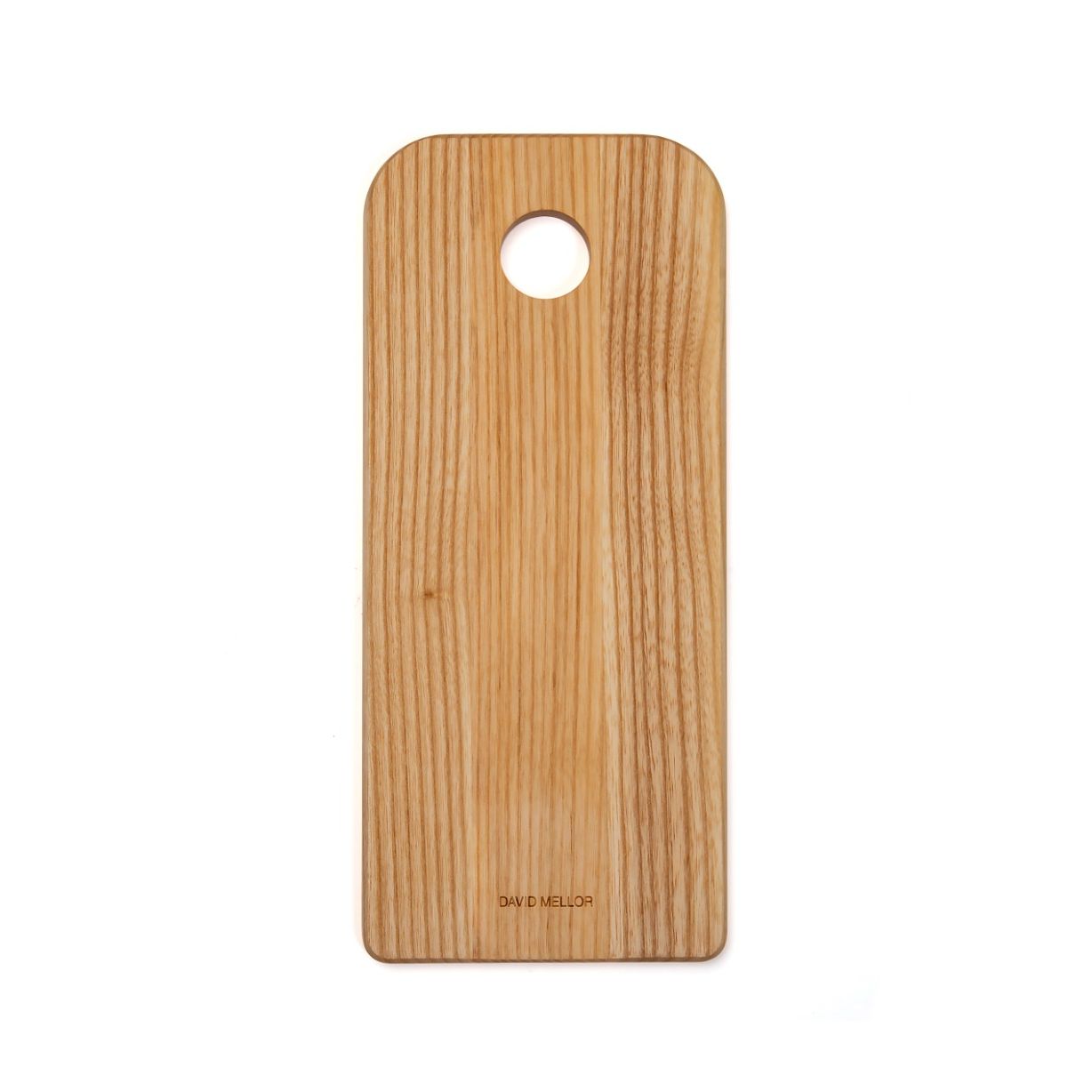 David Mellor 29cm small ash wood holed cutting board on white background