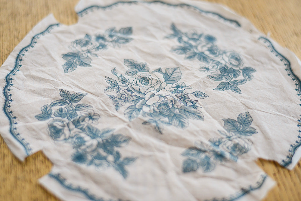 Washi paper used to transfer the patterns and motifs on Studio M' La Paix Rose Plate