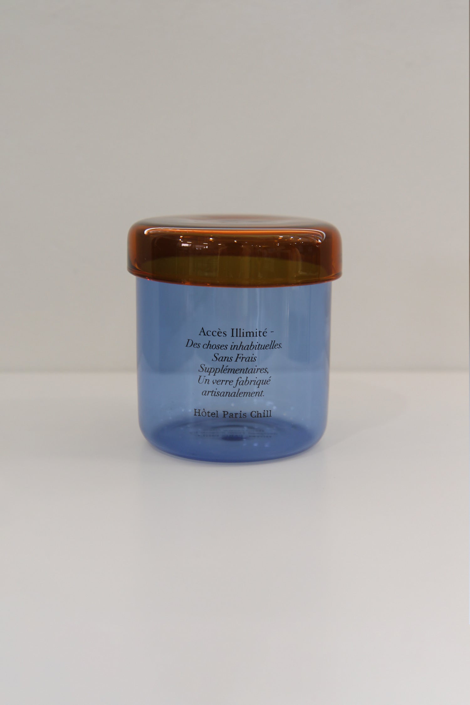 HÔTEL827 Overhaze Blue mouth blown borosilicate glass jar container with lid