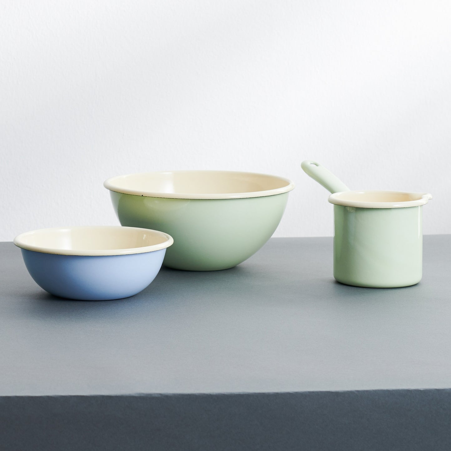 A shot of Riess enamelwares including Salad Bowl 22cm in Light Green.