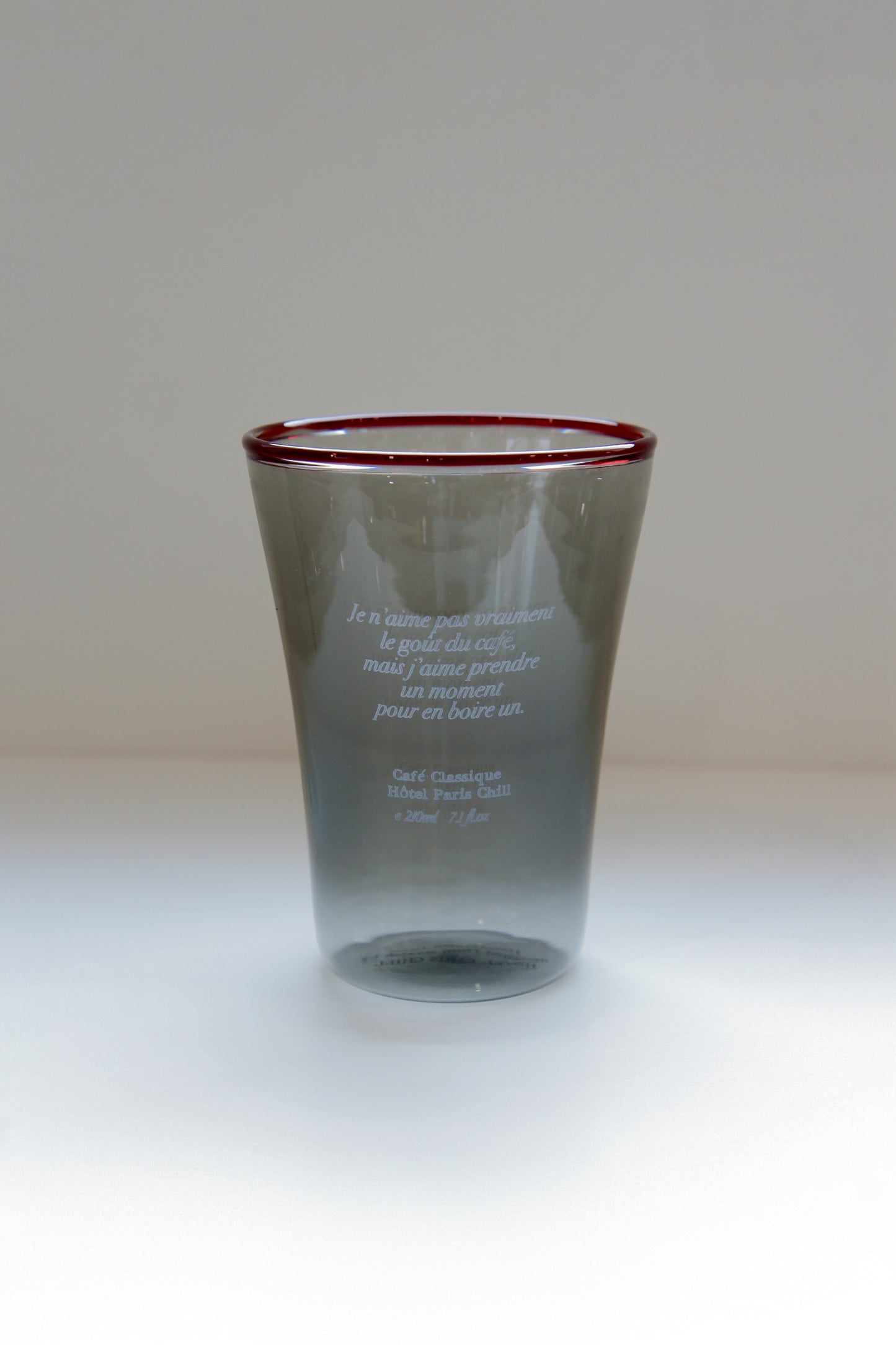 HÔTEL827 Sun Kissed Smokey Grey mouth-blown borosilicate glass cup with French typography