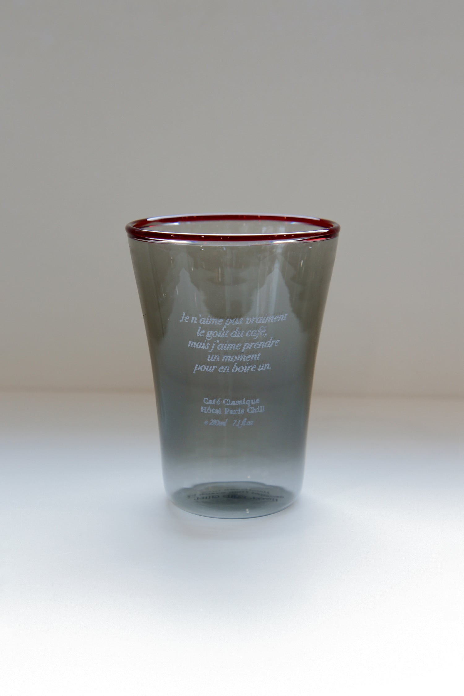 HÔTEL827 Sun Kissed Smokey Grey mouth-blown borosilicate glass cup with French typography