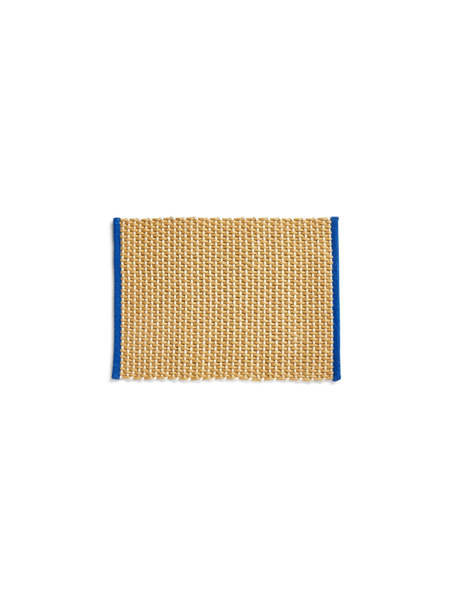 Overhead view of the HAY rectangular door mat in a vibrant yellow, showcasing its textured two-tone jute weave and contrasting wool border trim.