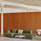 HAY Dot Cushions styled on contemporary sofa, with white coffee table. 