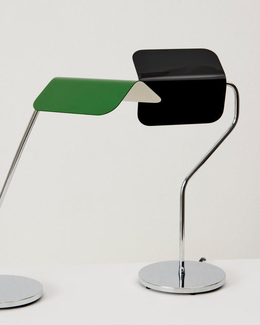 Hay Apex Desk Lamp in Emerald Green paired with Hay Apex table lamp in iron black.