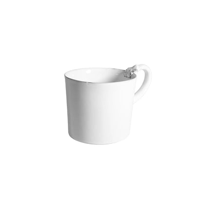 Carron Paris ceramic mug with a unique sculpted flower on the handle for coffee and tea in medium size.