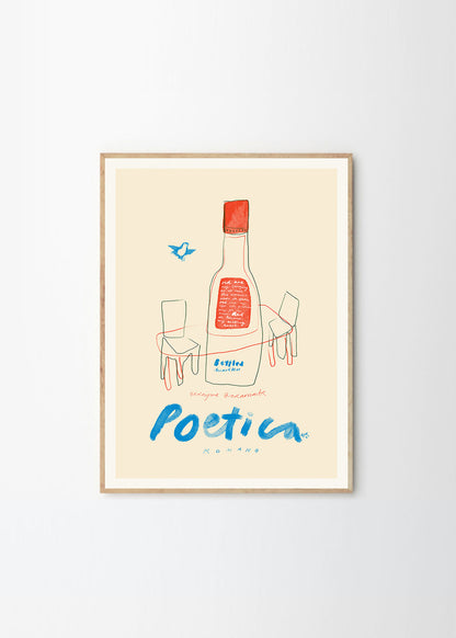 Art print Poetica by Das Rotes Rabbit exclusively created for The Poster Club, in a light wooden frame.