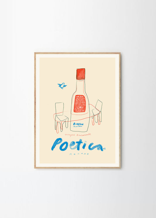 Art print Poetica by Das Rotes Rabbit exclusively created for The Poster Club, in a light wooden frame.