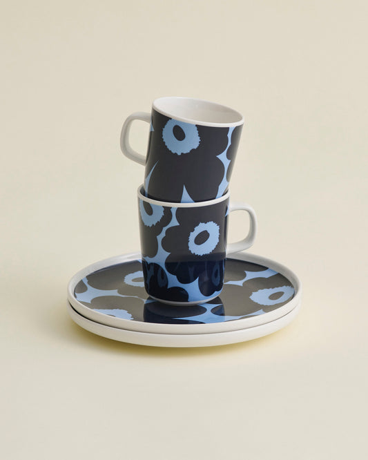 Oiva / Unikko Mug and Plate Set (White, Dark Blue, Light Blue)