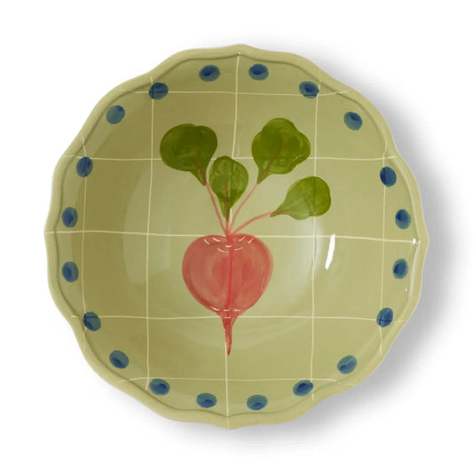 Green Salad Bowl with Polka Dot Border 27cm