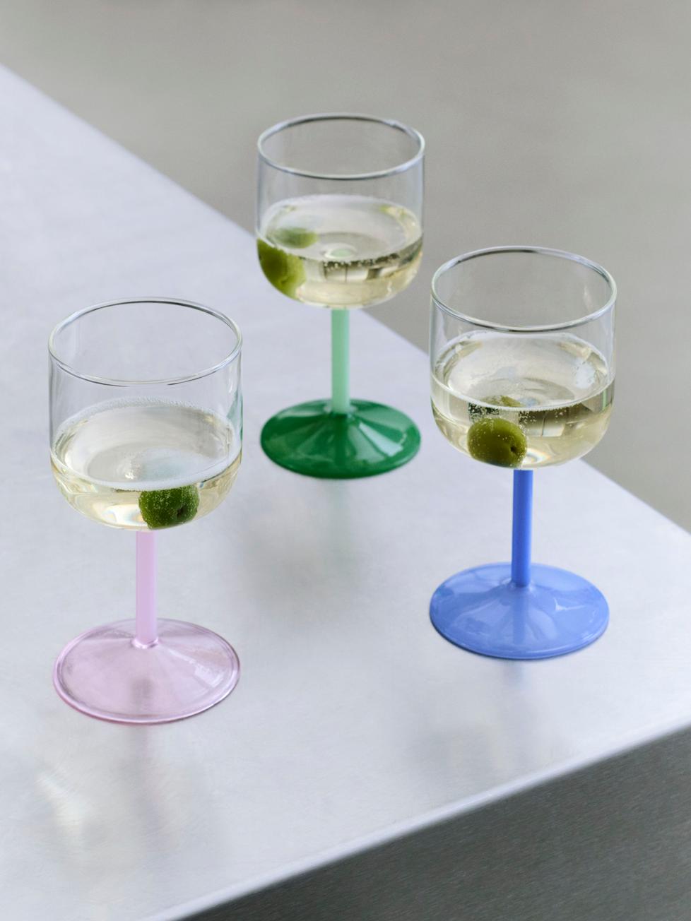 A shot of HAY tint Wine Glasses, available in variety of colours. 
