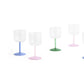 A pack shot of the HAY tint wine glasses in three colourways.