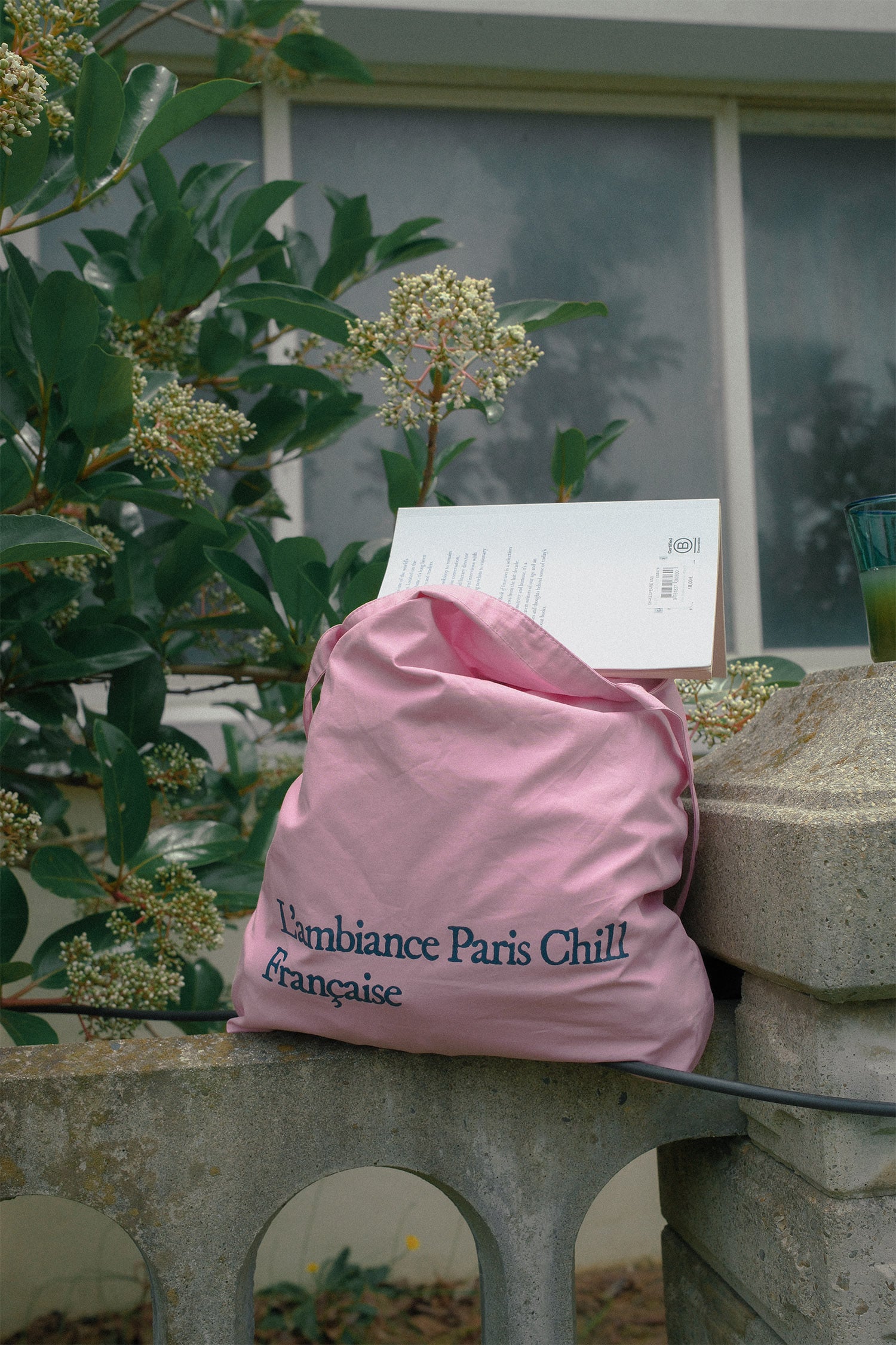 HÔTEL827 Sun Kissed pink canvas tote bag at outdoor. 