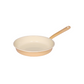 Side view of the Riess 22cm porcelain enamel omelette pan in a soft golden yellow, showcasing its classic, industrial chic silhouette.