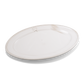 A pack shot of Studio M' Malta Oval Plate 28cm in a stunning white glaze from a side angle. 